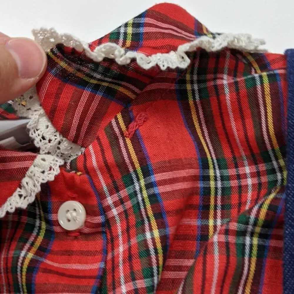 Vintage Goodlad Dress Outfit Girls Size 2T Red Plaid Teddy Bear Pinny